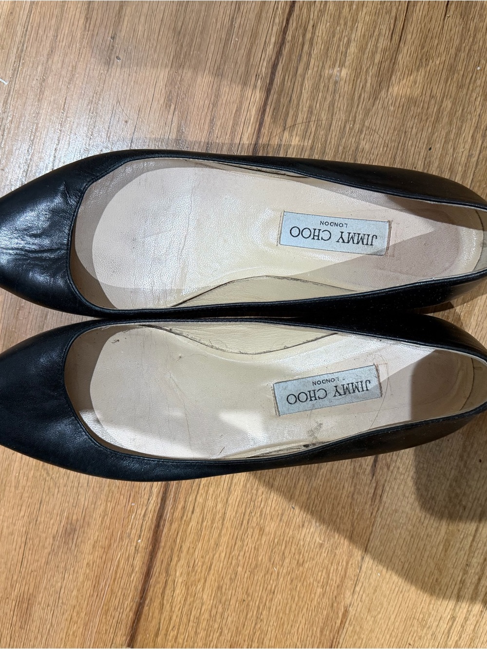 Jimmy Choo Black Leather Pointed Toe Flats